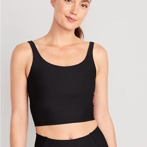Old Navy Light Support PowerSoft Ribbed Longline Sports Bra Black